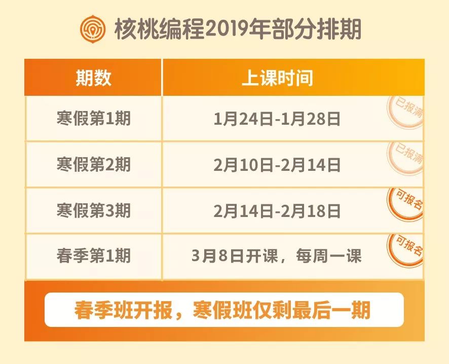 首发 | 2019年核桃编程春季班开抢啦！